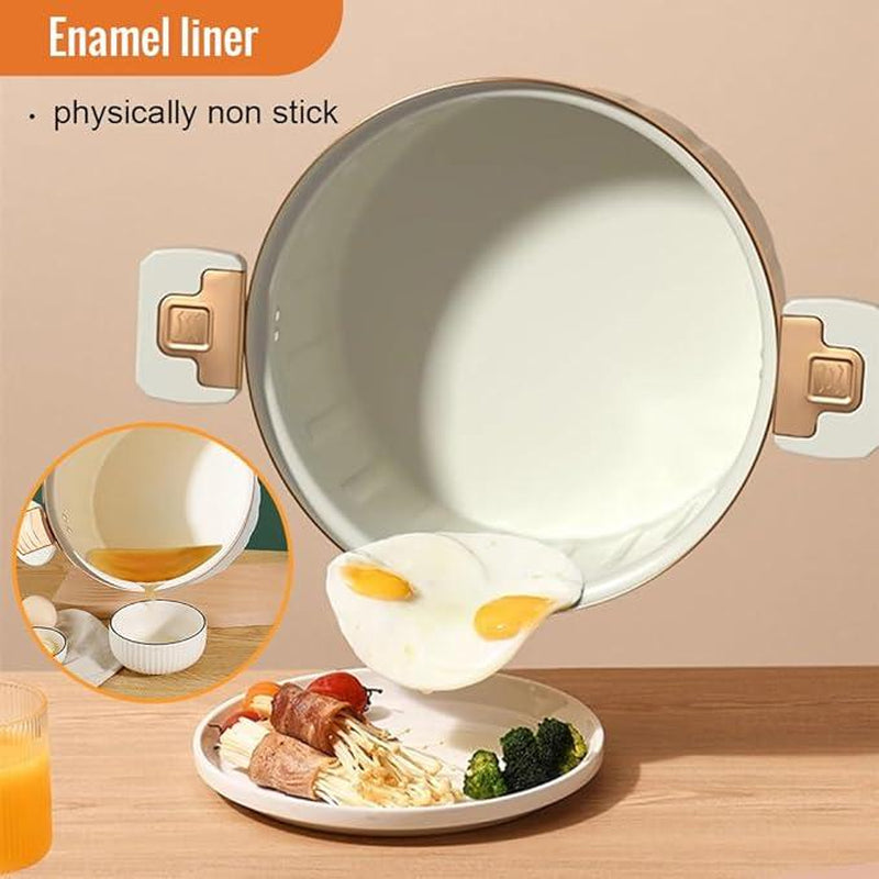 Non-Stick Enamel Micro Pressure Cooker, 2.11Gal Large Capacity Non-Stick Pan Pressure Cooker, Push-Pull Lock Pressure Cooker Soup Stew Pot Enamel Soup Pot Stainless Steel Cookware Oval Slow White