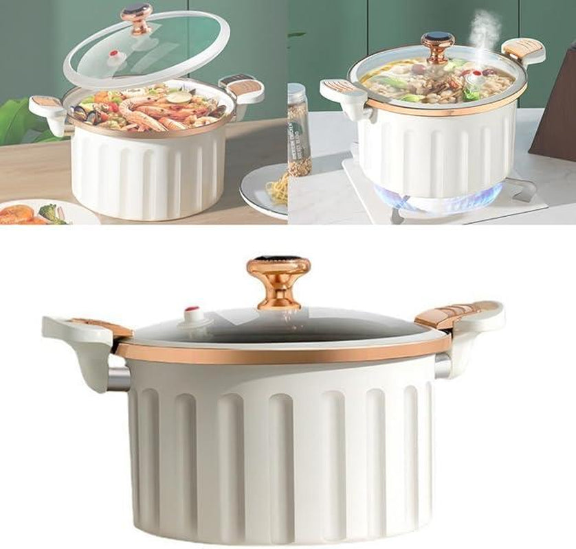 Non-Stick Enamel Micro Pressure Cooker, 2.11Gal Large Capacity Non-Stick Pan Pressure Cooker, Push-Pull Lock Pressure Cooker Soup Stew Pot Enamel Soup Pot Stainless Steel Cookware Oval Slow White